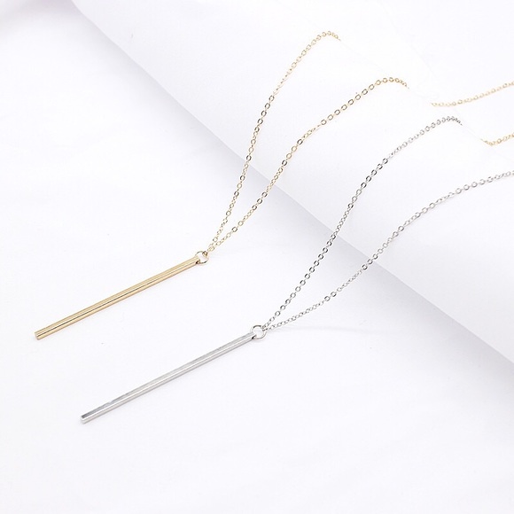 Vertical Gold Silver Bar Necklace - Picture 5 of 6